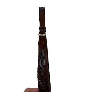 Vintage Leather Belt 36/90 Brown Woven Full Grain Leather Solid Brass Buckle